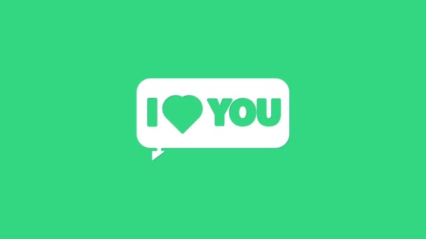 Weiße Sprechblase mit Text Ich liebe dich auf grünem Hintergrund. 8. März. Internationaler glücklicher Frauentag. 4K Video Motion Grafik Animation — Stockvideo