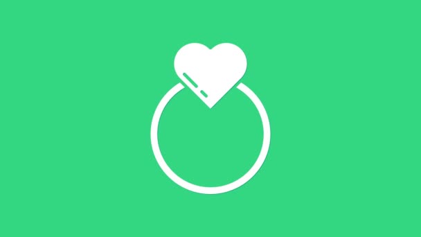Białe pierścienie ślubne ikona izolowana na zielonym tle. Znak młodej i młodej biżuterii. Symbol małżeństwa. Pierścionek. 4K Animacja graficzna ruchu wideo — Wideo stockowe