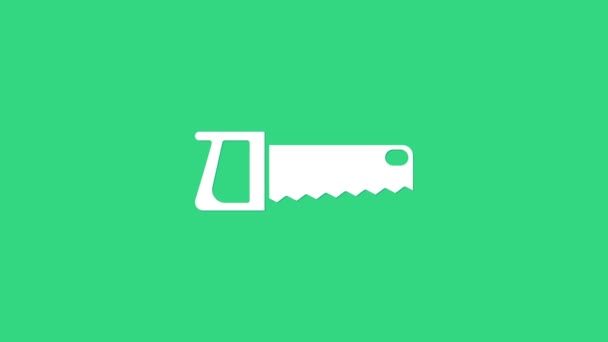 White Hand saw icon isolated on green background. 4K Video motion graphic animation — Stock Video