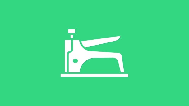 White Construction stapler icon isolated on green background. Working tool. 4K Video motion graphic animation — Stock Video