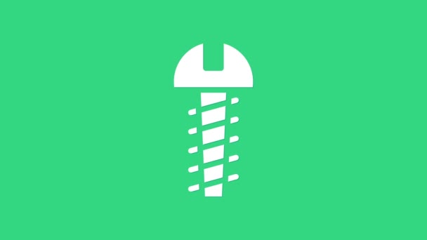 Icono de tornillo metálico blanco aislado sobre fondo verde. Animación gráfica de vídeo 4K — Vídeo de stock