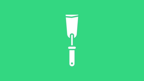 화이트 푸티 나이프 아이콘은 녹색 배경에 분리되어 있다. 복강 복구 도구. 스피커 링이나 페인트칠 도구. 4K 비디오 모션 그래픽 애니메이션 — 비디오