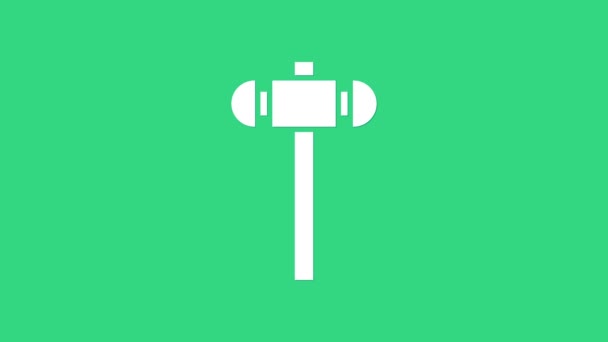 緑の背景に隔離された白いそりハンマーアイコン.4Kビデオモーショングラフィックアニメーション — ストック動画