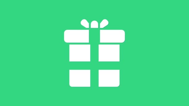 Icono de caja de regalo blanco aislado sobre fondo verde. Animación gráfica de vídeo 4K — Vídeos de Stock