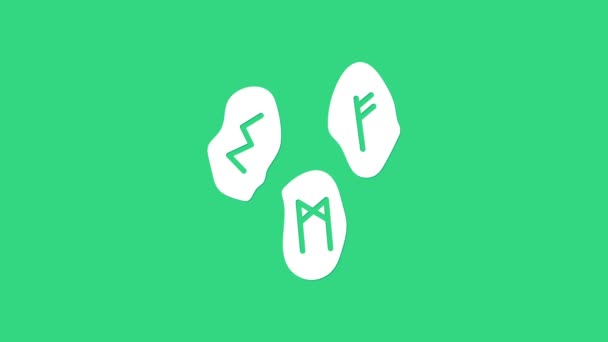 Icono de runas mágicas blancas aisladas sobre fondo verde. Animación gráfica de vídeo 4K — Vídeo de stock