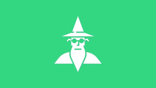 Vit trollkarl trollkarl ikon isolerad på grön bakgrund. 4K Video motion grafisk animation — Stockvideo