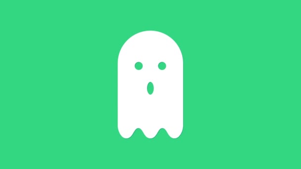 Icono del fantasma blanco aislado sobre fondo verde. Animación gráfica de vídeo 4K — Vídeos de Stock