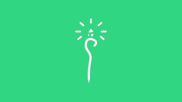White Magic staff icon isolated on green background. Magic wand, scepter, stick, rod. 4K Video motion graphic animation — Stock Video