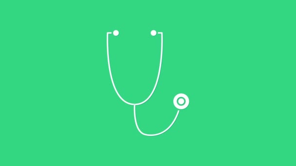 White Stethoscope medical instrument icon isolated on green background. 4K Video motion graphic animation — Stock Video