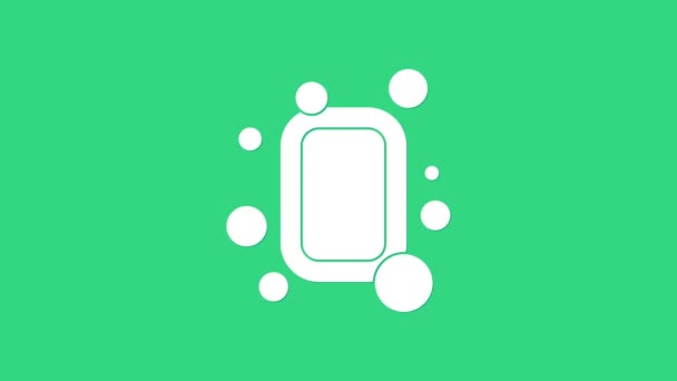 Barra bianca di icona sapone isolato su sfondo verde. Soap bar con bollicine. Animazione grafica 4K Video motion — Video Stock