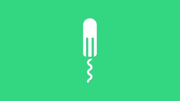 White Menstruation and sanitary tampon icon isolated on green background. Feminine hygiene product. 4K Video motion graphic animation — Stock Video