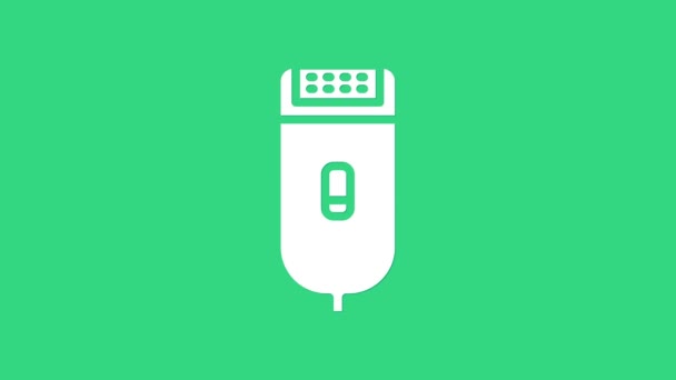 Witte elektrische tondeuse of scheerapparaat pictogram geïsoleerd op groene achtergrond. Barbershop symbool. 4K Video motion grafische animatie — Stockvideo