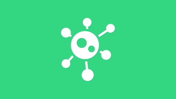 Icono del virus blanco aislado sobre fondo verde. Virus Corona 2019-nCoV. Bacterias y gérmenes, cáncer de células, microbios, hongos. Animación gráfica de vídeo 4K — Vídeo de stock