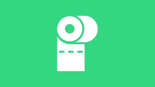 Biała ikona rolki papieru toaletowego izolowana na zielonym tle. 4K Animacja graficzna ruchu wideo — Wideo stockowe