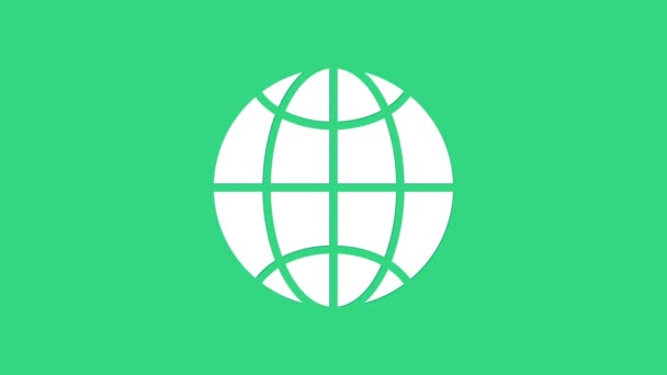 白色全球技术或社交网络图标在绿色背景下被隔离。4K视频运动图形动画 — 图库视频影像