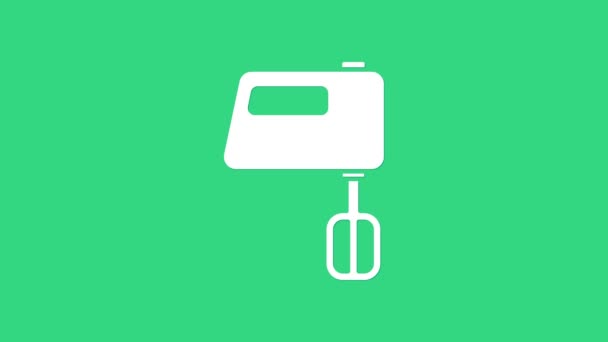 White Electric mixer pictogram geïsoleerd op groene achtergrond. Keukenmixer. 4K Video motion grafische animatie — Stockvideo
