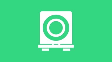 Beyaz Elektrikli soba ikonu yeşil arka planda izole edildi. Mutfak tabelaları. Dört daire ocağı olan bir hob. 4K Video hareketli grafik canlandırması