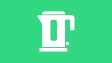 Beyaz Elektrikli Çaydanlık simgesi yeşil arkaplanda izole edildi. Çaydanlık ikonu. 4K Video hareketli grafik canlandırması