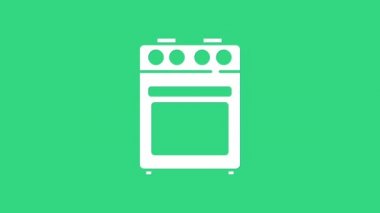 Beyaz fırın simgesi yeşil arkaplanda izole edilmiş. Fırın tabelası. 4K Video hareketli grafik canlandırması