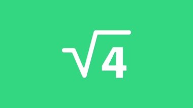 Yeşil zemin üzerinde izole edilmiş 4 sembolün beyaz kare kökü. Matematiksel ifade. 4K Video hareketli grafik canlandırması