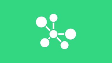 Beyaz Molekül simgesi yeşil arkaplanda izole edildi. Kimya moleküllerinin yapısı, fen öğretmenlerinin yenilikçi eğitim posteri. 4K Video hareketli grafik canlandırması