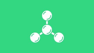 Beyaz Molekül simgesi yeşil arkaplanda izole edildi. Kimya moleküllerinin yapısı, fen öğretmenlerinin yenilikçi eğitim posteri. 4K Video hareketli grafik canlandırması