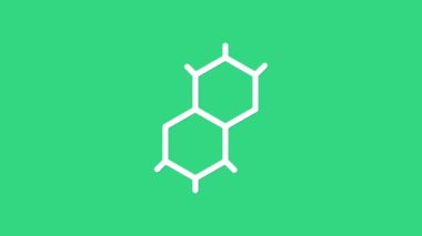 Beyaz Kimyasal Formül simgesi yeşil arka planda izole edildi. Yenilikçi tıp, sağlık, araştırma ve bilim için soyut altıgen. 4K Video hareketli grafik canlandırması