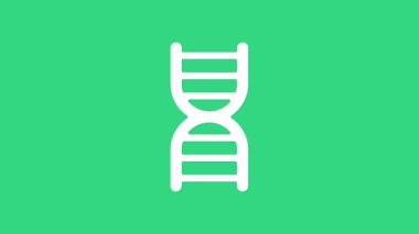 Yeşil arkaplanda beyaz DNA sembolü izole edildi. 4K Video hareketli grafik canlandırması