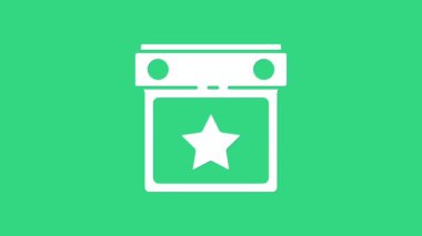 Beyaz Takvim Partisi simgesi yeşil arkaplanda izole edildi. Olay hatırlatma sembolü. 4K Video hareketli grafik canlandırması