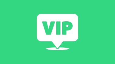 Beyaz Konum Vip simgesi yeşil arkaplanda izole edildi. 4K Video hareketli grafik canlandırması