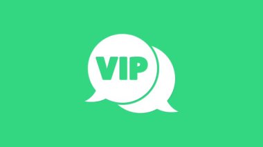 Konuşma baloncuğu simgesindeki beyaz Vip yeşil arkaplanda izole edildi. 4K Video hareketli grafik canlandırması