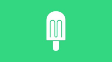 Yeşil arka planda beyaz dondurma ikonu var. Güzel sembol. 4K Video hareketli grafik canlandırması