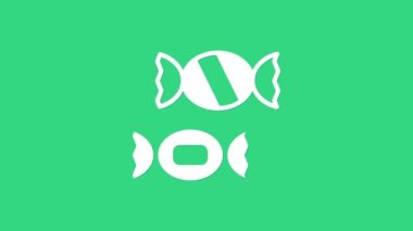 Beyaz Şeker simgesi yeşil arkaplanda izole edildi. 4K Video hareketli grafik canlandırması