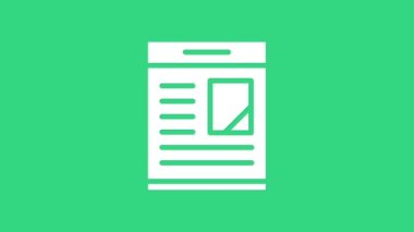 Yeşil arka planda izole edilmiş ölüm ilanlarını gösteren beyaz gazete ilanı. 4K Video hareketli grafik canlandırması