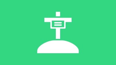 Yeşil arka planda çapraz simgesi olan beyaz mezar. 4K Video hareketli grafik canlandırması