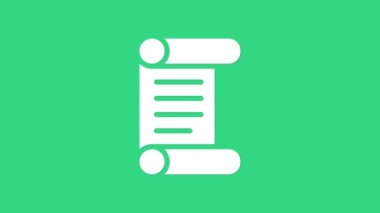 Beyaz KHK, kağıt, parşömen, parşömen simgesi yeşil arkaplanda izole edilmiş. 4K Video hareketli grafik canlandırması