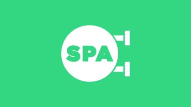 Beyaz Spa salonu ikonu yeşil arka planda izole edilmiş. Güzellik salonu, masaj, kozmetik. Spa tedavisi ve kozmetoloji. 4K Video hareketli grafik canlandırması