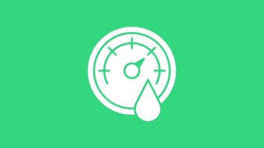 Beyaz Sauna termometre simgesi yeşil arkaplanda izole edildi. Sauna ve banyo malzemeleri. 4K Video hareketli grafik canlandırması