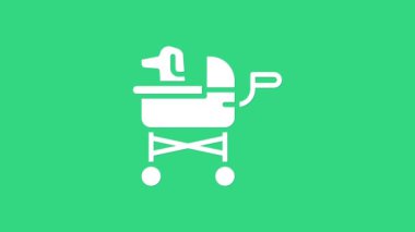 Beyaz Evcil Hayvan bebek arabası simgesi yeşil arkaplanda izole edildi. 4K Video hareketli grafik canlandırması