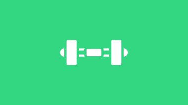 Beyaz Ahmak simgesi yeşil arkaplanda izole edildi. Kas kaldırma ikonu, fitness halteri, spor aletleri, egzersiz yaban domuzu. 4K Video hareketli grafik canlandırması