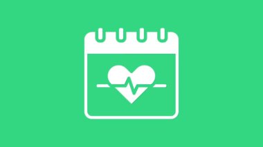 Beyaz Kalp ritmi simgesi yeşil arkaplanda izole edildi. Kalp atışı işareti. Kalp atışı ikonu. Kardiyogram simgesi. 4K Video hareketli grafik canlandırması