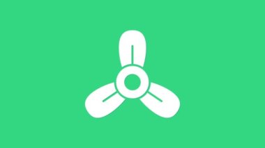 Beyaz tekne pervanesi, türbin simgesi yeşil arkaplanda izole edilmiş. 4K Video hareketli grafik canlandırması