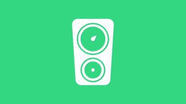 Beyaz Ölçek simgesi yeşil arkaplanda izole edildi. Memnuniyet, sıcaklık, manometre, risk, değerlendirme, performans, hız taktik ölçer. 4K Video hareketli grafik canlandırması