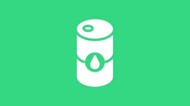 Beyaz Varil yağ ikonu yeşil arka planda izole edildi. 4K Video hareketli grafik canlandırması