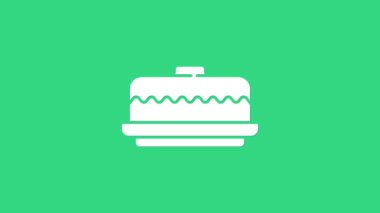 Beyaz Kek simgesi yeşil arkaplanda izole edildi. Doğum günün kutlu olsun. 4K Video hareketli grafik canlandırması