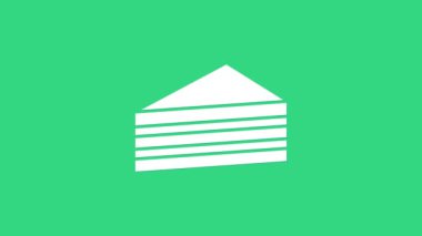 Beyaz Kek simgesi yeşil arkaplanda izole edildi. Doğum günün kutlu olsun. 4K Video hareketli grafik canlandırması