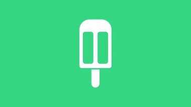 Yeşil arka planda beyaz dondurma ikonu var. Güzel sembol. 4K Video hareketli grafik canlandırması