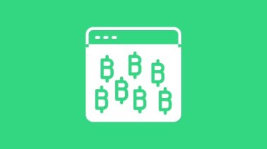 Yeşil arka planda beyaz kripto para Bitcoin simgesi izole edildi. Madeni para. Engelleme zinciri tabanlı şifreli para birimi. 4K Video hareketli grafik canlandırması