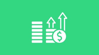 Beyaz Finansal büyüme ve dolar para ikonu yeşil arka planda izole. Gelirleri arttırıyorum. 4K Video hareketli grafik canlandırması