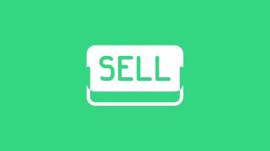 Yeşil arkaplanda beyaz satış simgesi izole edildi. Finansal ve borsa yatırım konsepti. 4K Video hareketli grafik canlandırması